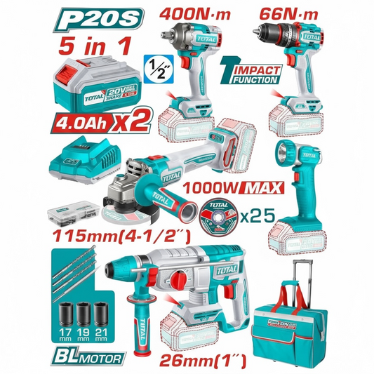 Kit outils électroportatifs sans fil 5 pièces – 20V Brushless – TCKLI20592