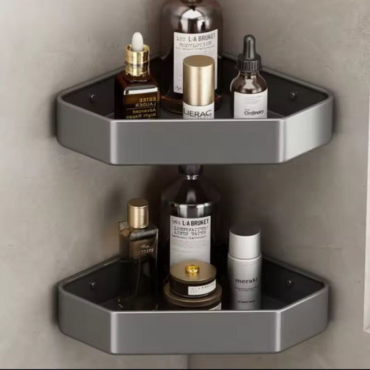 Double Étagère à angle en aluminium gris pour douche