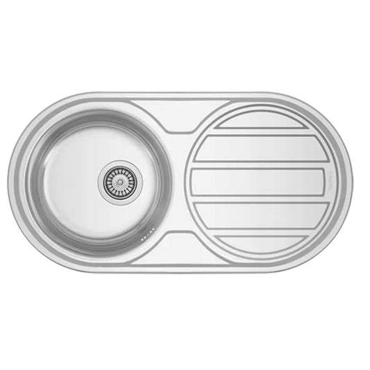 Evier Inox 85x45 cm - 1 Cuve Ronde + Égouttoir Encastrable | Banka Sinks