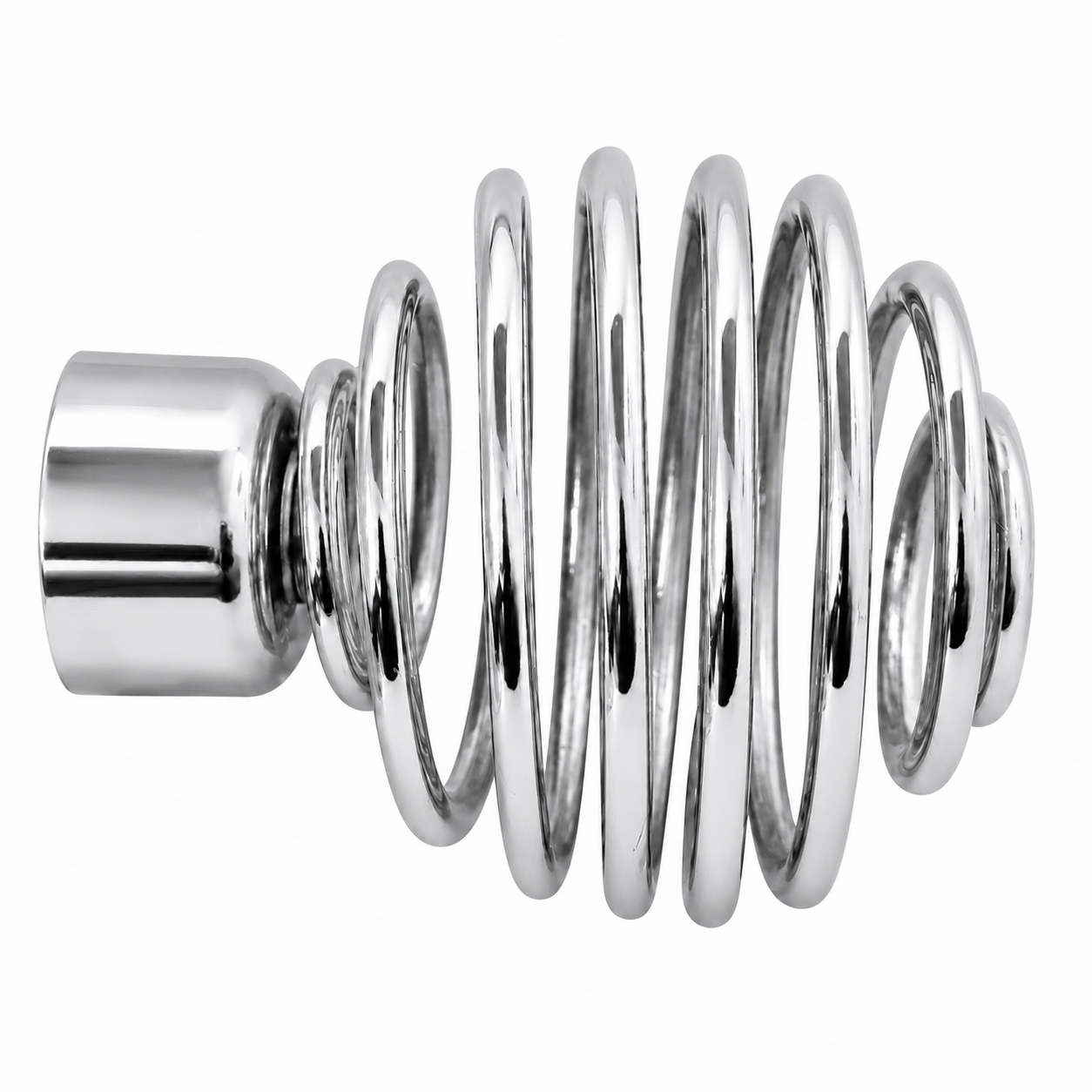 embout spirale BOULING DN25 argenté brillant, vue latérale, finition chrome premium