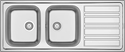 Evier Inox 120x50 cm - 2 Cuves + Égouttoir Encastrable | Banka Sinks - SQES