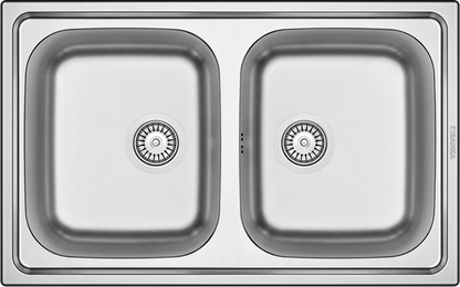 Évier Inox 84x48 cm - 2 Cuves Carrées Encastrables | Banka Sinks - SQES