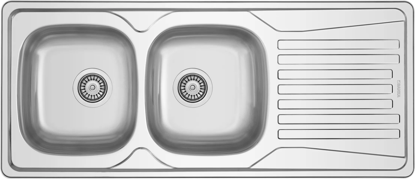 Évier Inox 116x50 cm - 2 Cuves + Égouttoir Encastrable | Banka Sinks - SQES