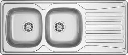 Évier Inox 116x50 cm - 2 Cuves + Égouttoir Encastrable | Banka Sinks - SQES