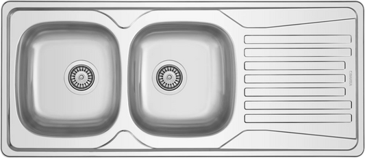 Évier Inox 116x50 cm - 2 Cuves + Égouttoir Encastrable | Banka Sinks - SQES