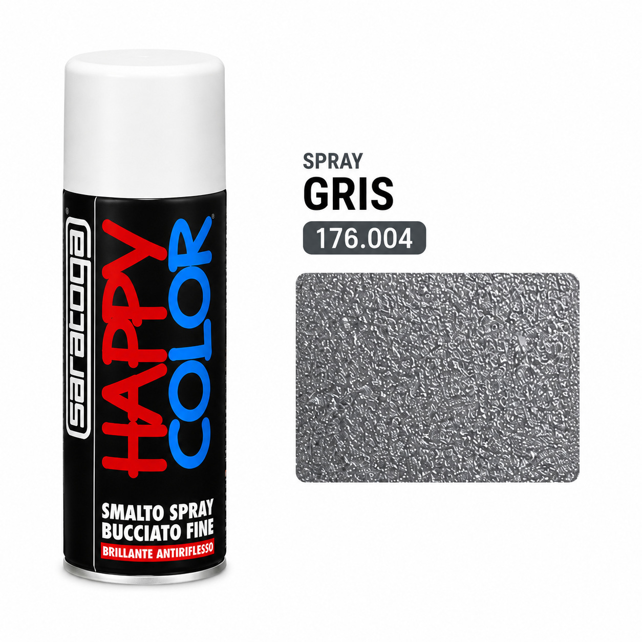 Spray Saratoga Happy Color Bucciato Gris 176.004 effet texturé brillant antireflet pour bois, métal et objets décoratifs.