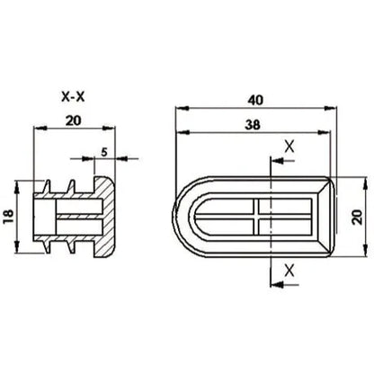 Embout ( Semi Ovale ) pour bouchon de meuble - 20 pcs 40mmx20mm NOIR - SQES