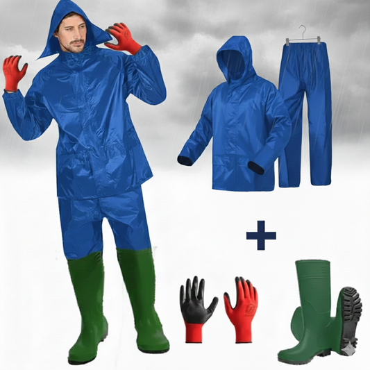 Ensemble imperméable de pluie Veste + Pantalon + Bottes de pluie + Gant - Taille XXL
