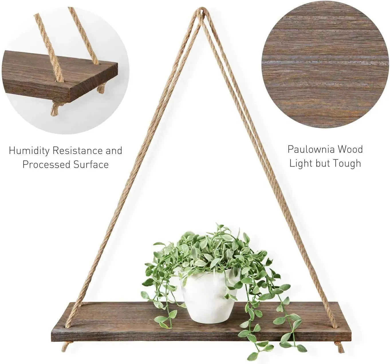 2 Étagères Suspendues En Bois 40x15 Cm – Avec Cordes Jute & Crochets, Fabrication Artisanale Française, Déjà Montées