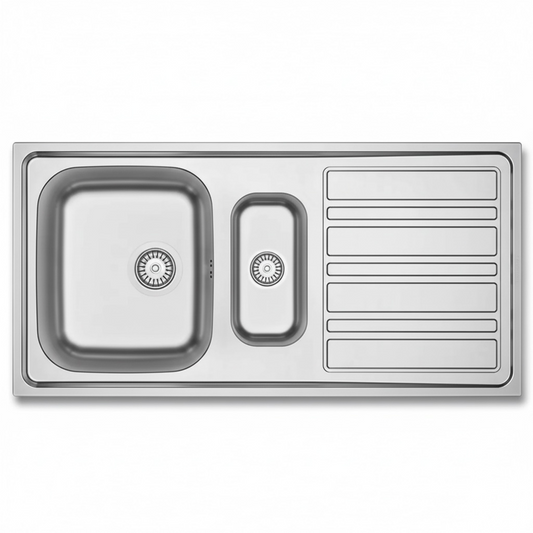 Evier Inox 100x50 cm - 1 Grande Cuve + 1/2 Cuve + Égouttoir Encastrable | Banka Sinks