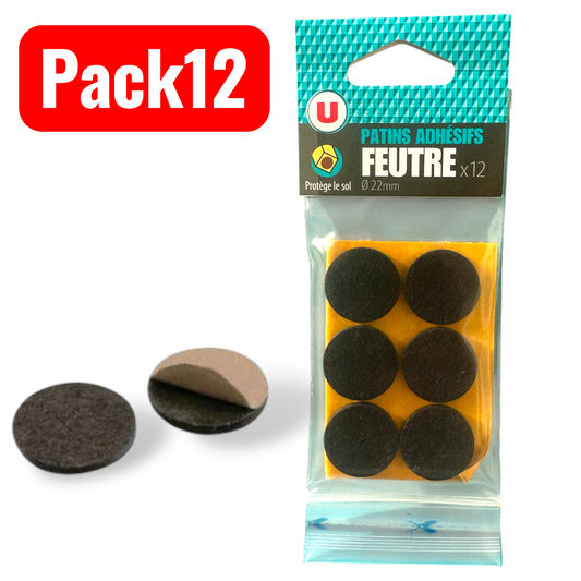 Patin Feutre Adhésif 22mm Marron Pack 12pcs Antidérapant SQES