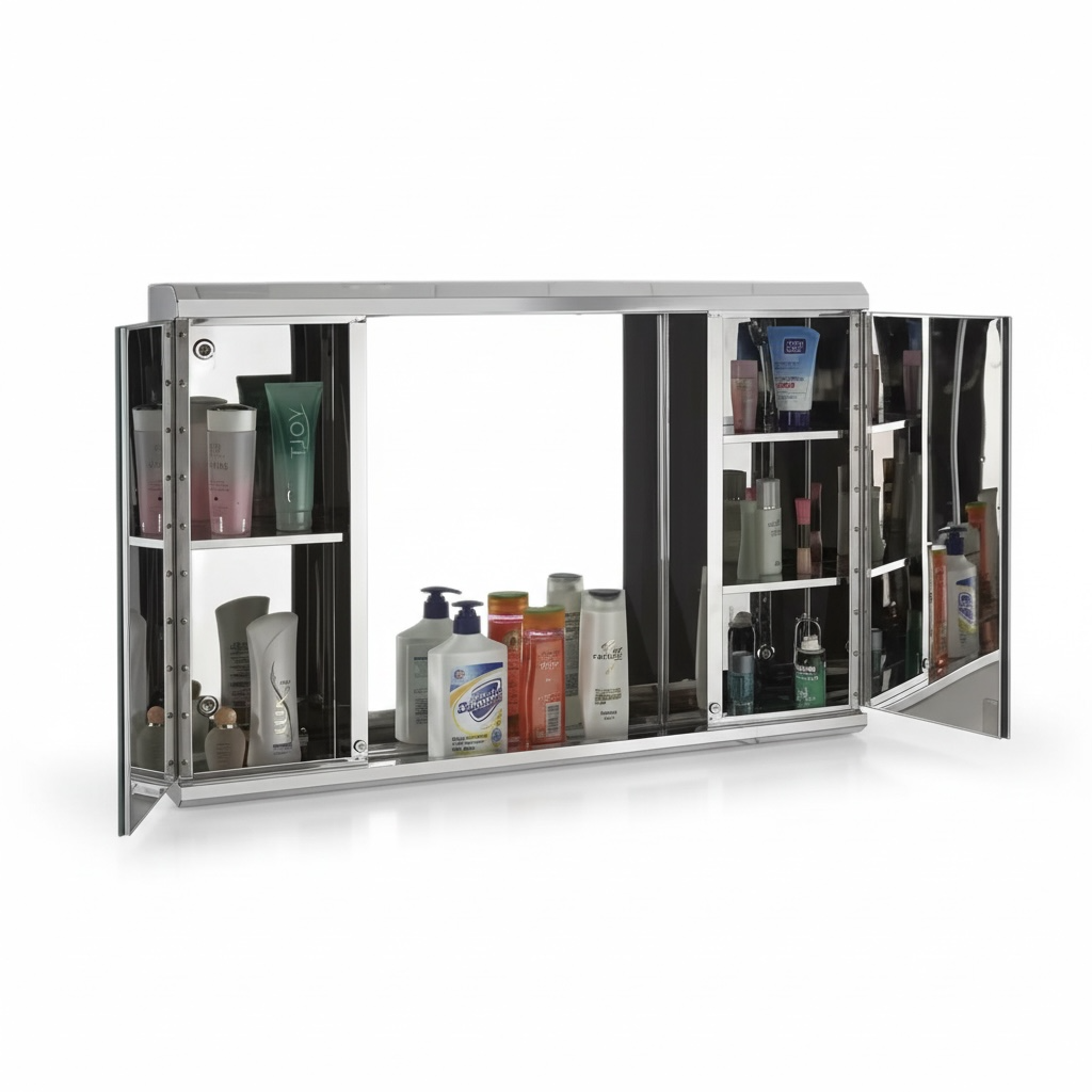 Boîte à Pharmacie Miroir Éclairage LED Inox Double Portes