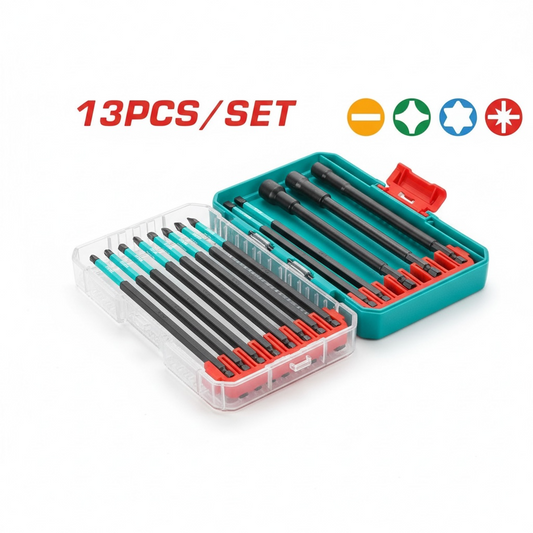 Total JEUX 13 Embouts Longs - 150mm Impact + 3 Douilles Magnétiques