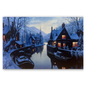 Tableau Village Hivernal 70x50cm Lumineux LED Toile Textile Haute Qualité