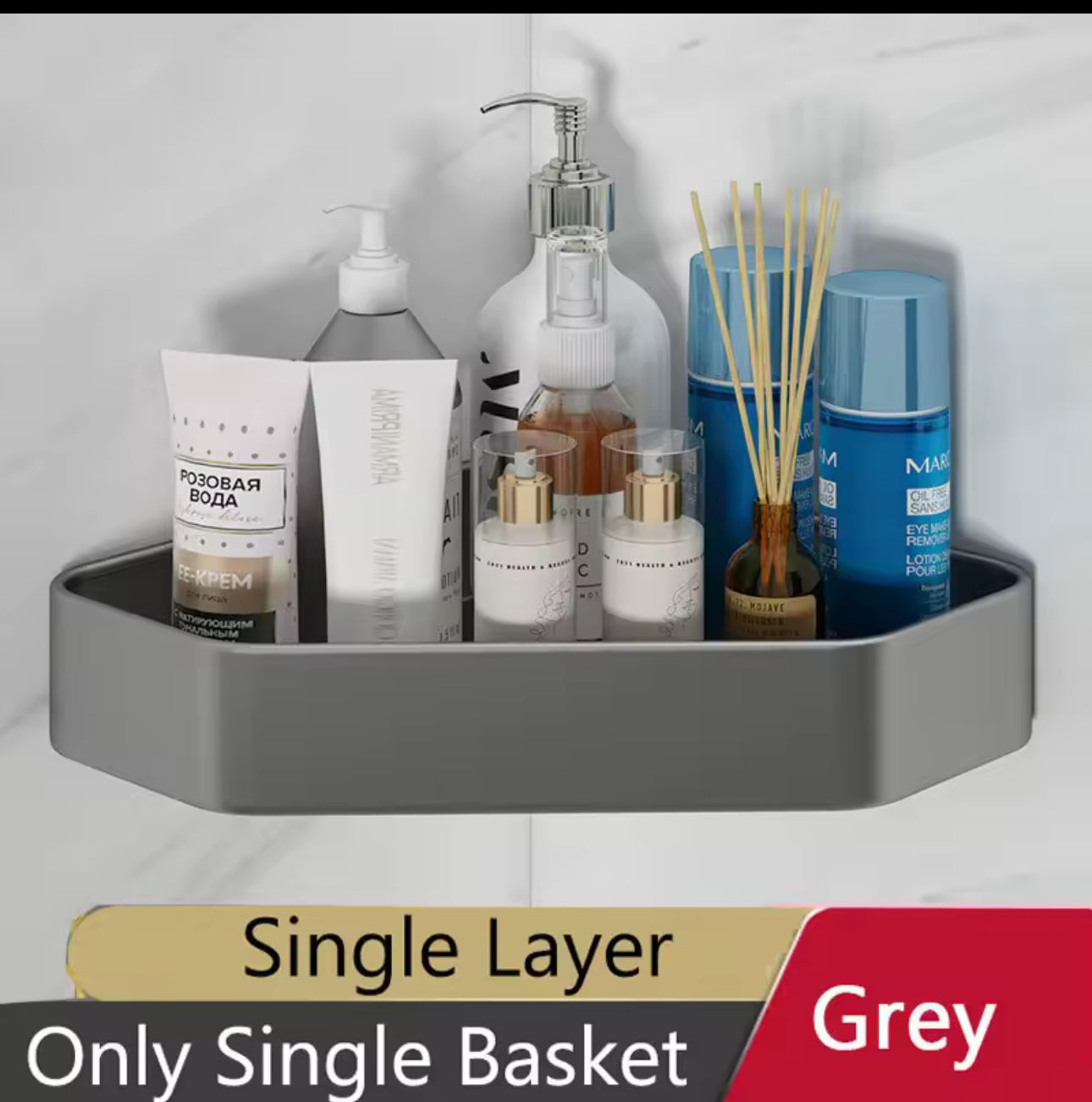 Double Étagère à angle en aluminium gris pour douche