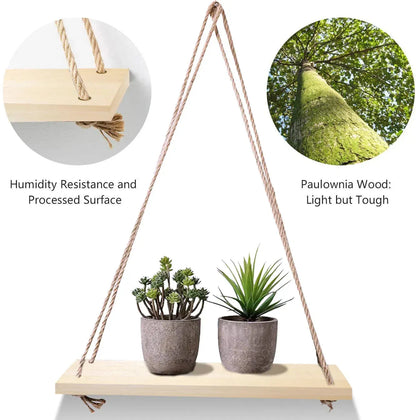 1 Etagère murale suspendue en bois Naturelle - Etagère lumineuse - SQES