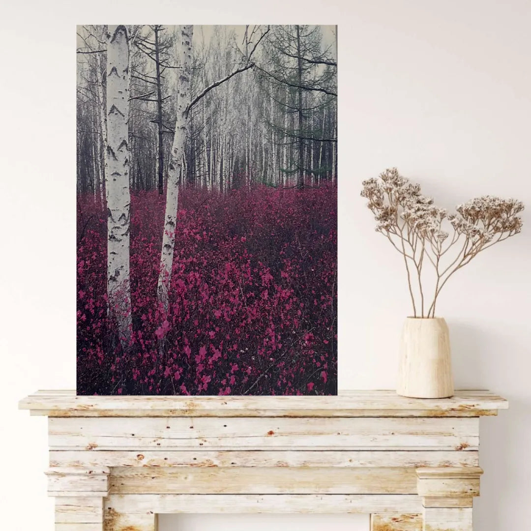 Tableau Foret Mauve 60 x 40 cm imprimé sur Toile Textile Haute qualité (avec éclairage LED lumineux - SQES