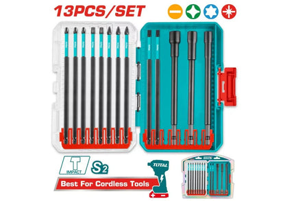 Total JEUX 13 Embouts Longs - 150mm Impact + 3 Douilles Magnétiques