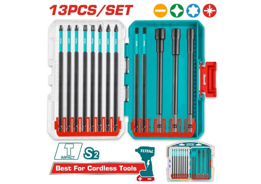 Total JEUX 13 Embouts Longs - 150mm Impact + 3 Douilles Magnétiques