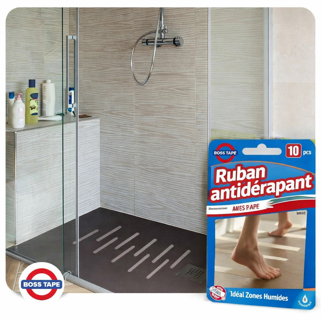 BOSSTAPE Kit bande Antidérapante adhésif Transparent pour sol de douche (10pcs 19mmx20cm) - SQES