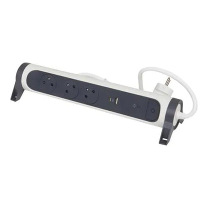 Rallonge multiprise - bloc rotatif - 3 prises interrupteur , parafoudre , USB Type-A + Type-C - SQES