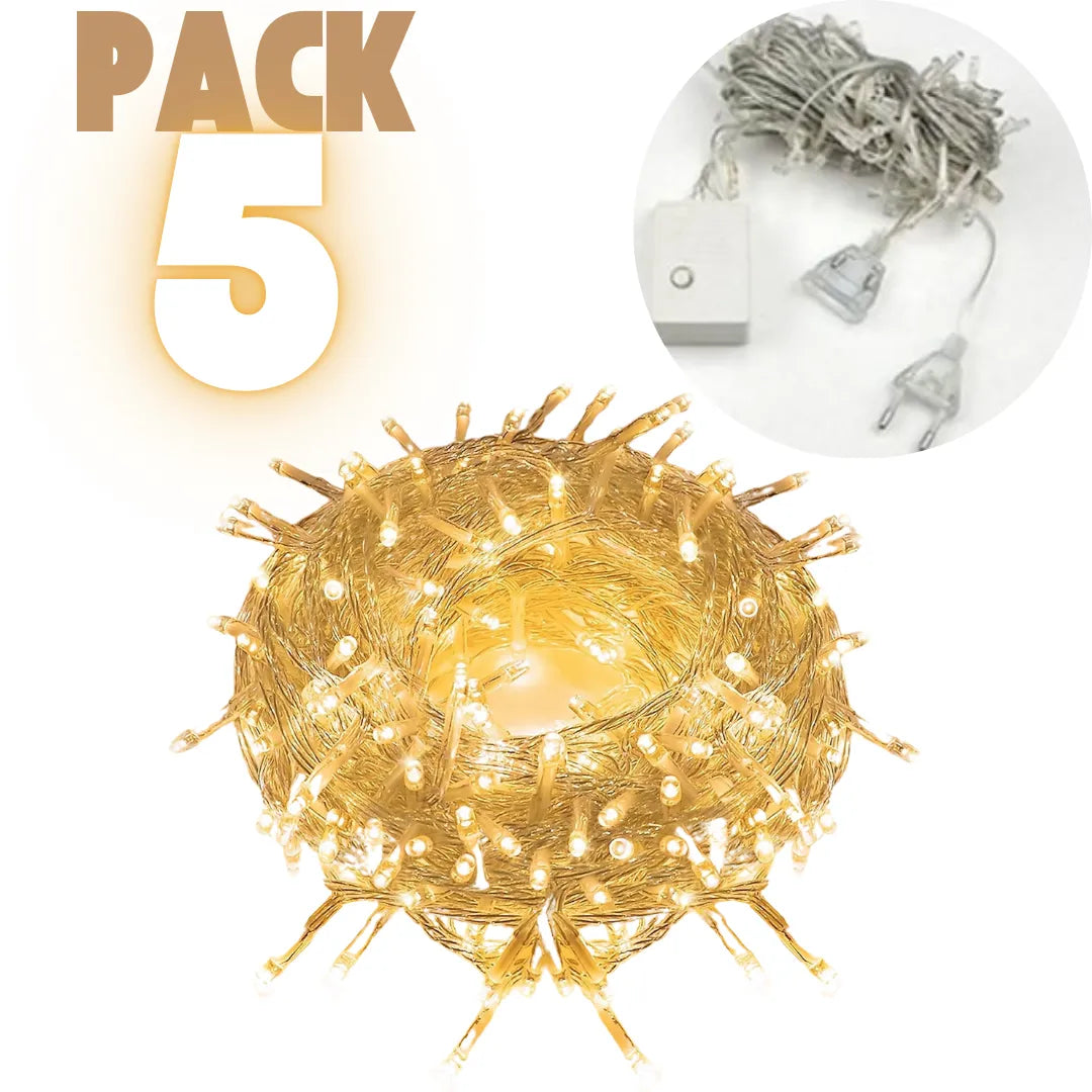 Lot de 5 Guirlandes Lumineuses Décoratives - 100 LED - 10m - Jaune WW - SQES