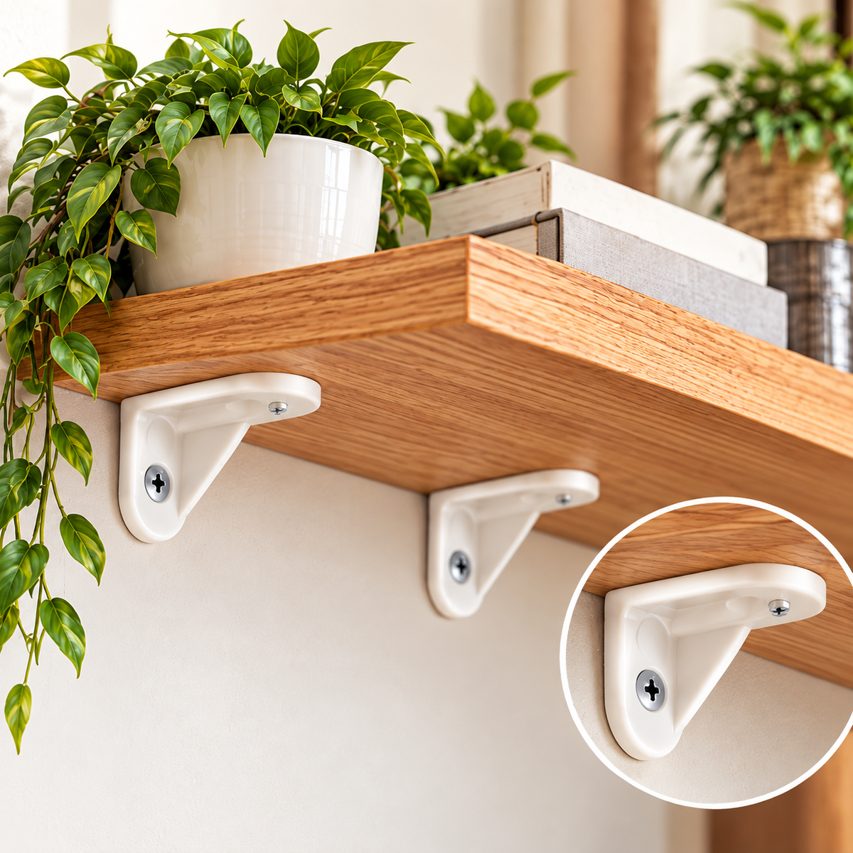 Lot de 12 supports d’étagère 25×25 mm, modèle rond, pour fixation de tablettes et aménagement de meubles.