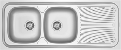 Évier Inox Apparent - 120x60 cm & 140x60 cm - 2 Cuves + Égouttoir | Banka Sinks - SQES