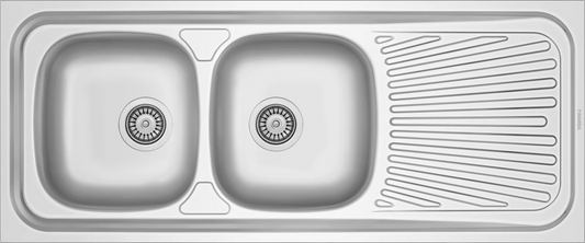 Évier Inox Apparent - 120x60 cm & 140x60 cm - 2 Cuves + Égouttoir | Banka Sinks - SQES
