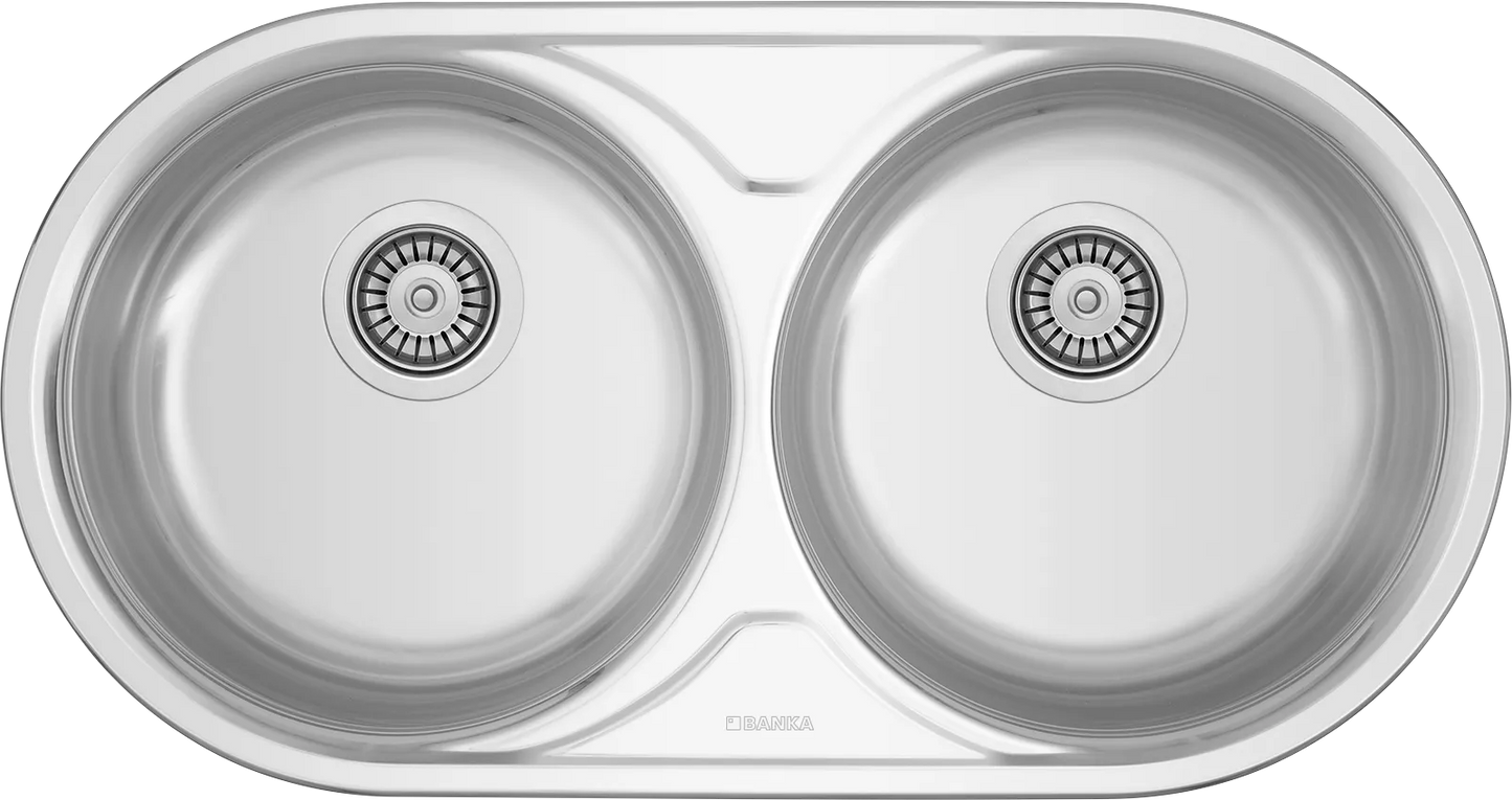 Evier Inox 85x45 cm - 2 Cuves Rondes Encastrables | Banka Sinks - SQES