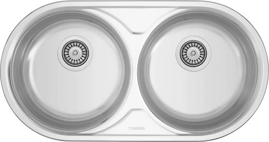 Evier Inox 85x45 cm - 2 Cuves Rondes Encastrables | Banka Sinks - SQES