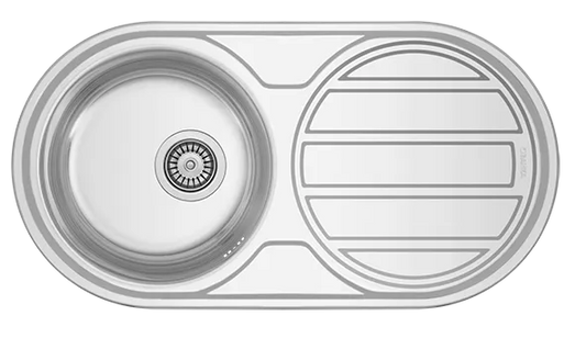 Evier Inox 85x45 cm - 1 Cuve Ronde + Égouttoir Encastrable | Banka Sinks - SQES