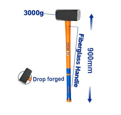 Masse Carrée avec Manche en Fibre - Robuste et Ergonomique - 3 KG - SQES