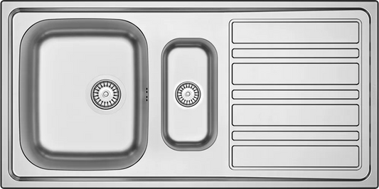 Evier Inox 100x50 cm - 1 Grande Cuve + 1/2 Cuve + Égouttoir Encastrable | Banka Sinks - SQES