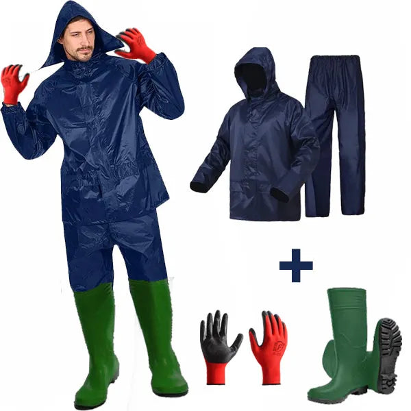 Ensemble de pluie, Pack imperméable Veste + Pantalon + Bottes de pluie + Gant - SQES