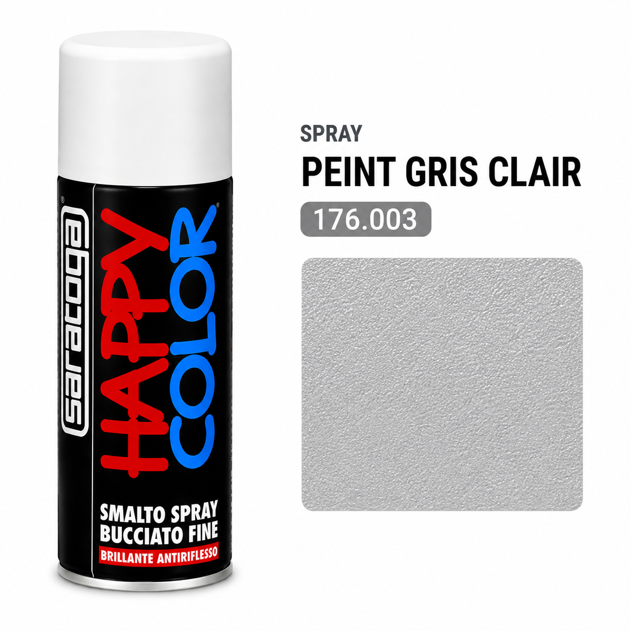Spray Saratoga Happy Color Bucciato Gris Clair 176.003 400ml effet texturé brillant antireflet pour bois, métal et objets décoratifs – SQES Ariana Menzah 8 Tunisie