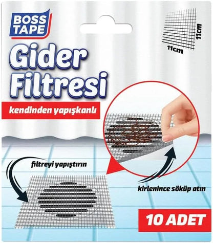 BOSS TAPE Pack 10 Filtre attrape-cheveux autocollants 11cmx11cm - SQES