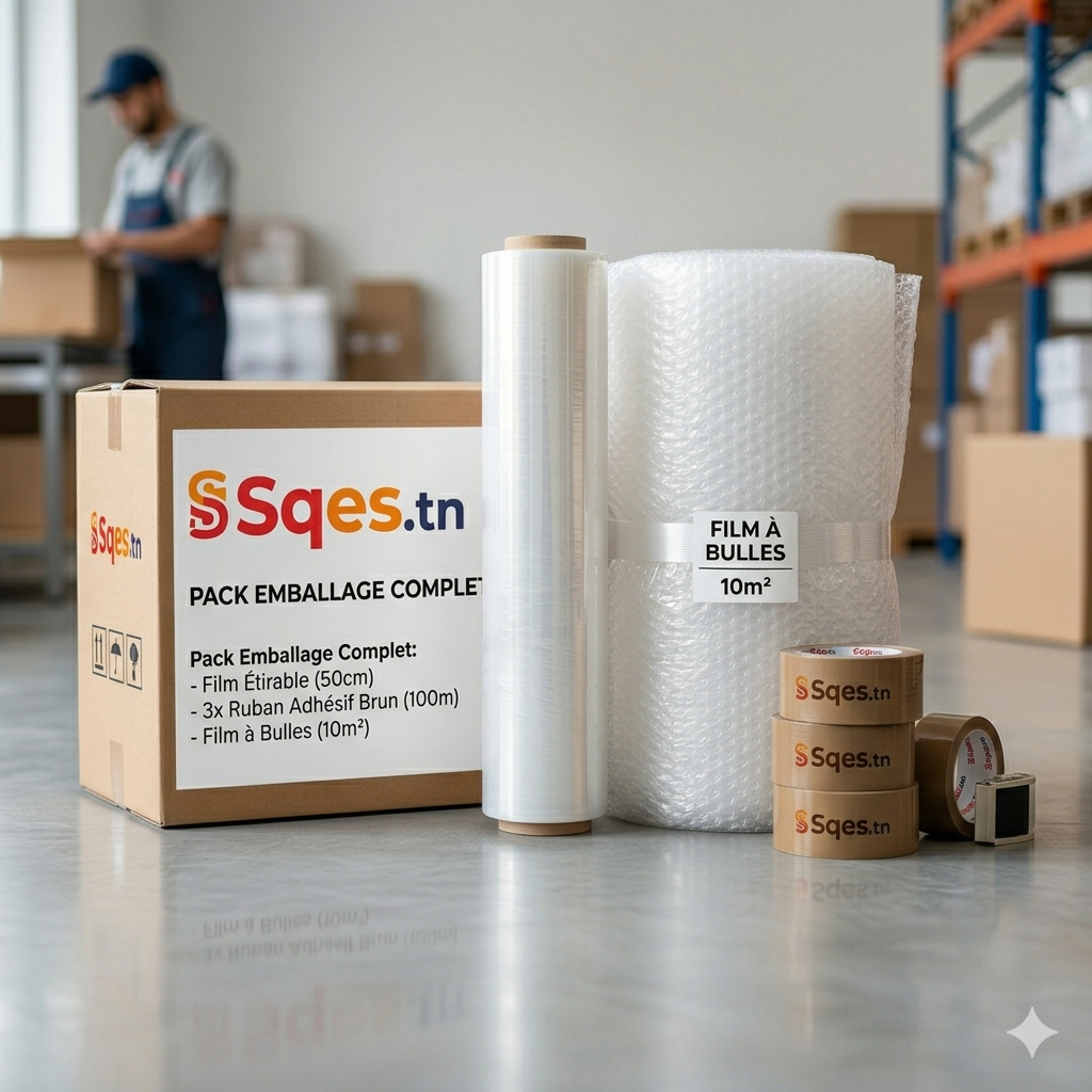 Pack Emballage Complet – Film Étirable + Scotch 100m + Film à Bulles 10m²