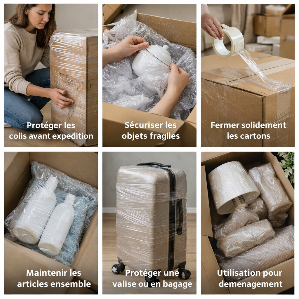 Pack emballage 3en1 film étirable transparent scotch 100m film à bulles 10m² – Quincaillerie SQES Menzah 8 Ariana Tunisie