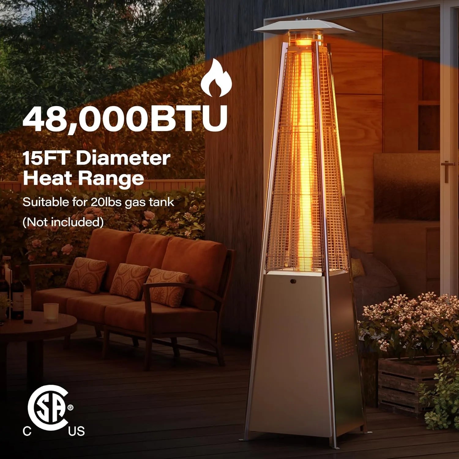 Parasol Chauffant au gaz, Chauffage De Terrasse PATIO Pyramide En Acier Inoxydable H: 213cm - SQES