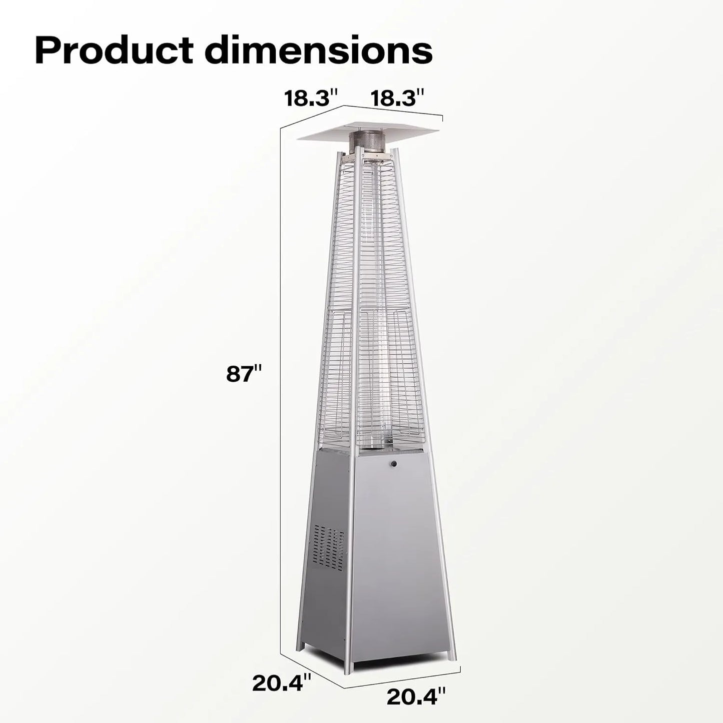 Parasol Chauffant au gaz, Chauffage De Terrasse PATIO Pyramide En Acier Inoxydable H: 213cm - SQES