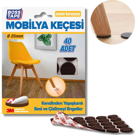 BOSS TAPE Patin anti glissement adhésif de meuble forme Ronde 25mm Marron (40pcs) - SQES