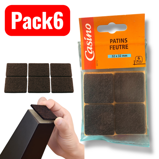 Patin feutre adhésif carré 32x32mm marron antidérapant pour meubles SQES