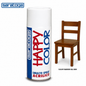 Peinture aérosol acrylique Saratoga Happy Color Marron RAL 8004 avec exemple de chaise en bois peinte, spray peinture multi-support pour bois, métal et décoration intérieure.