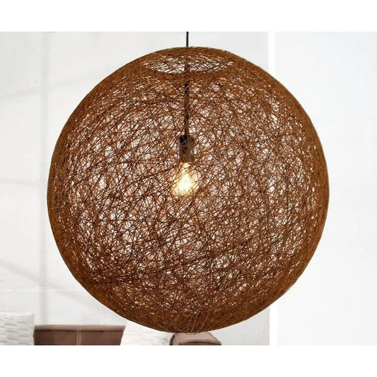 Plafonnier en Rotin Naturel MARRON - Lustre rond en forme de globe Ø22 - SQES