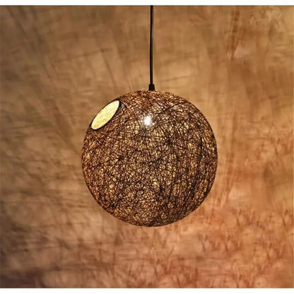 Plafonnier en Rotin Naturel MARRON - Lustre rond en Forme de globe Ø28 - SQES