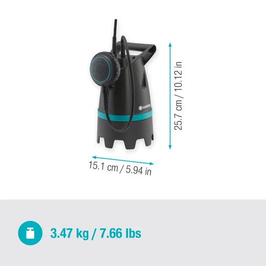 Pompe submersible GARDENA 9200 BASIC, 250W, 9200 l/h, profondeur 7m, câble 10m, IP X8. Drainage eaux chargées. Livraison Tunisie — SQES.