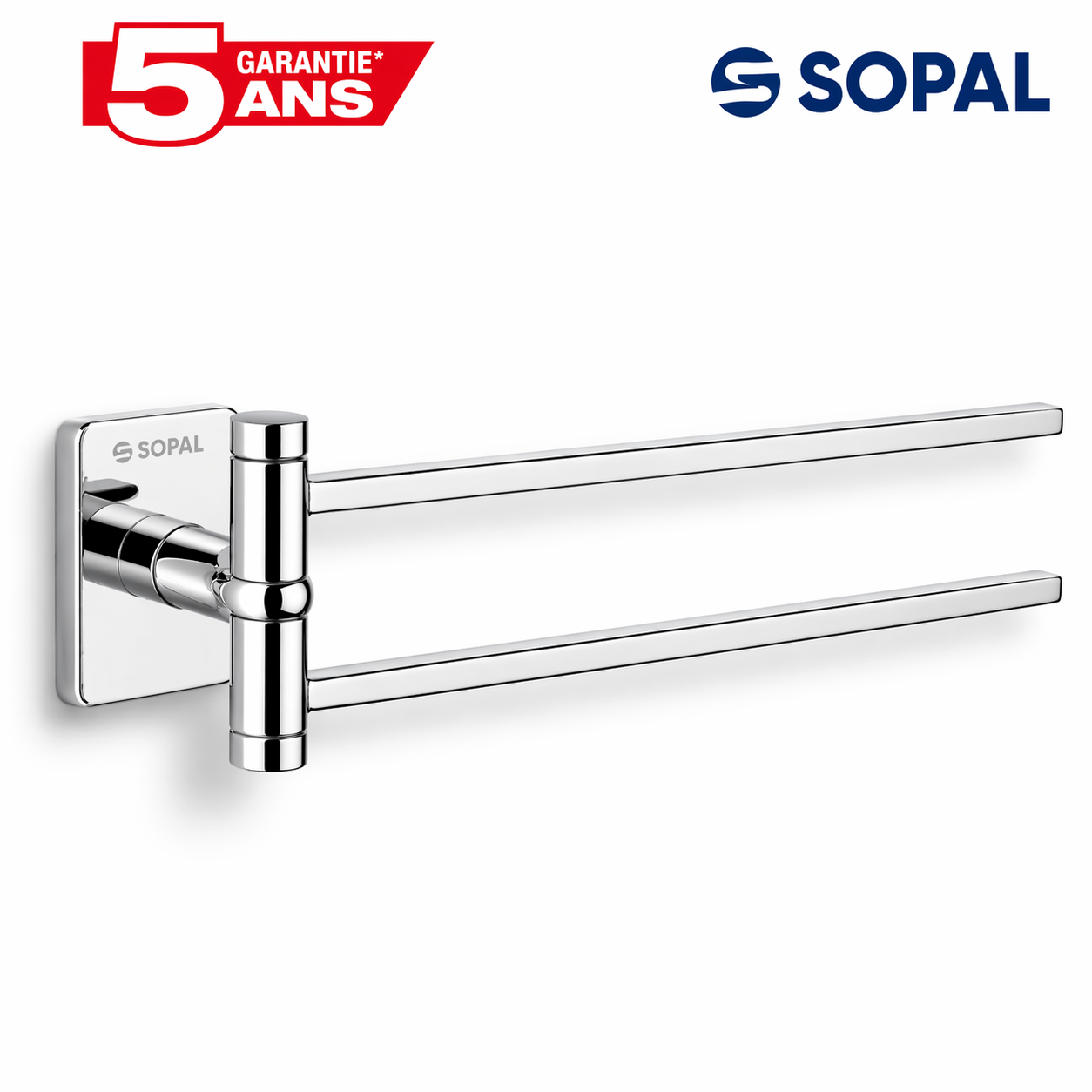 Porte-serviettes double mobile SOPAL Ward SB74A04 chromé brillant laiton fixations invisibles | SQES Tunisie

