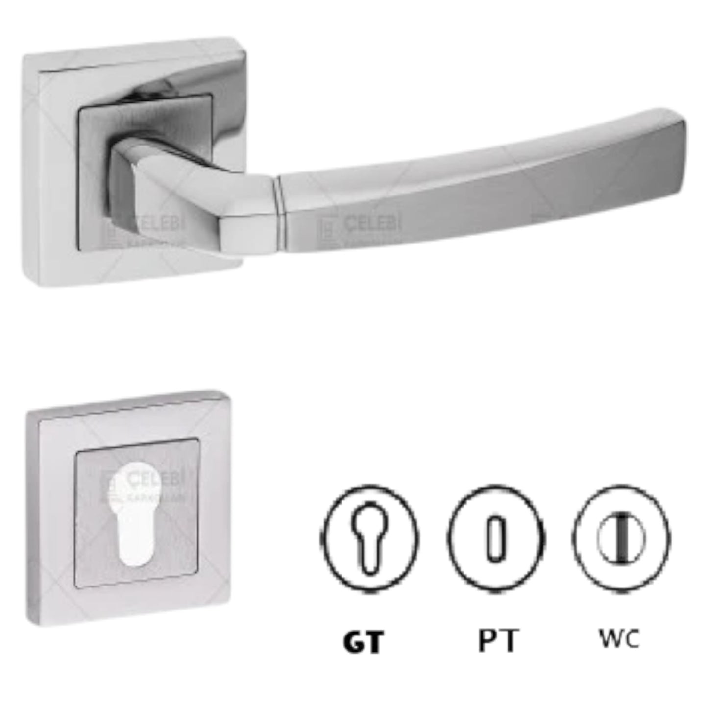 Poignée de porte satiné + Rosace KRISTAL