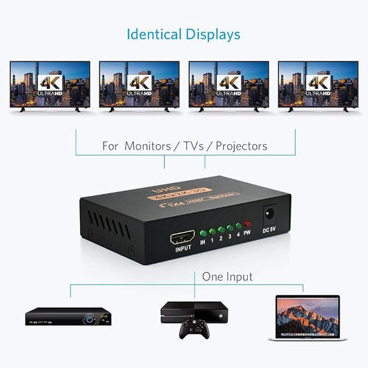 Répartiteur splitter HDMI 1 entrée 4 sorties 4K UHD 3D compatible TV moniteur vidéoprojecteur – SQES Ariana Menzah 8 Tunisie
